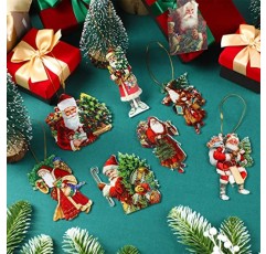9 Pcs 빅토리아 스타일 산타 크리스마스 트리 장식품 소박한 산타 클로스 향수 복고풍 트리 장식 매달려 아크릴 빈티지 크리스마스 장식 대량 크리스마스 장식품 (산타 클로스)