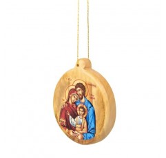 카톨릭 크리스마스 장식품 - 성스러운 가족 비잔틴 원형 아이콘 성지의 올리브 나무 장식품 - 나무 장식 및 계절 장식을 위한 2.5