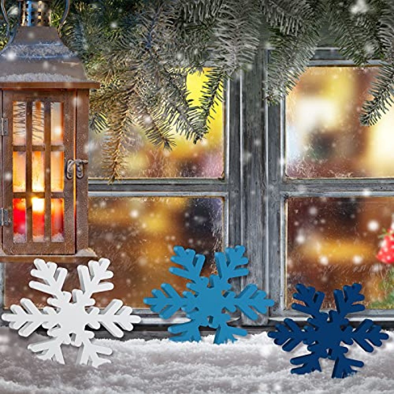 3 조각 크리스마스 나무 눈송이 장식 겨울 나무 눈송이 블록 눈송이 계층화 된 트레이 장식 나무 눈송이 로그인 파티 선반 책상 테이블 사무실 홈 장식 (검정색, 흰색, 파란색, 순수)