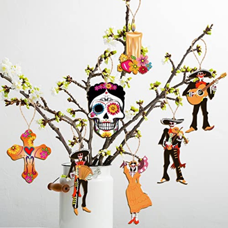 CMUSKO Dia De Los Muertos 장식-30Pcs 죽은 나무 장식품의 날 설탕 두개골 매달려 나무 기호, 할로윈 나무 장식품 멕시코 축제 죽은 장식의 날