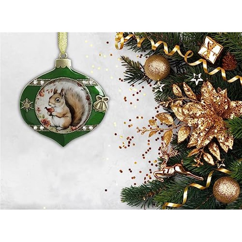 PTCRMG 크리스마스 트리 장식품 꽃 무늬 다람쥐 수채화 유리 크리스마스 장식품 크리스마스 휴일 장식품 매달린 크리스마스 트리 장식 녹색