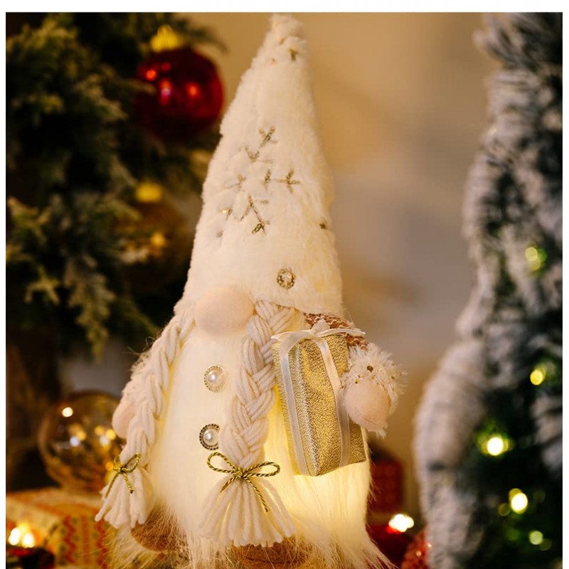 조명이 달린 크리스마스 그놈 크리스마스 장식품 놈들 크리스마스 장식 LED 조명 배터리 작동식 2팩, 빛나는 스웨덴 크리스마스 놈들, 남성 여성 세트(흰색)
