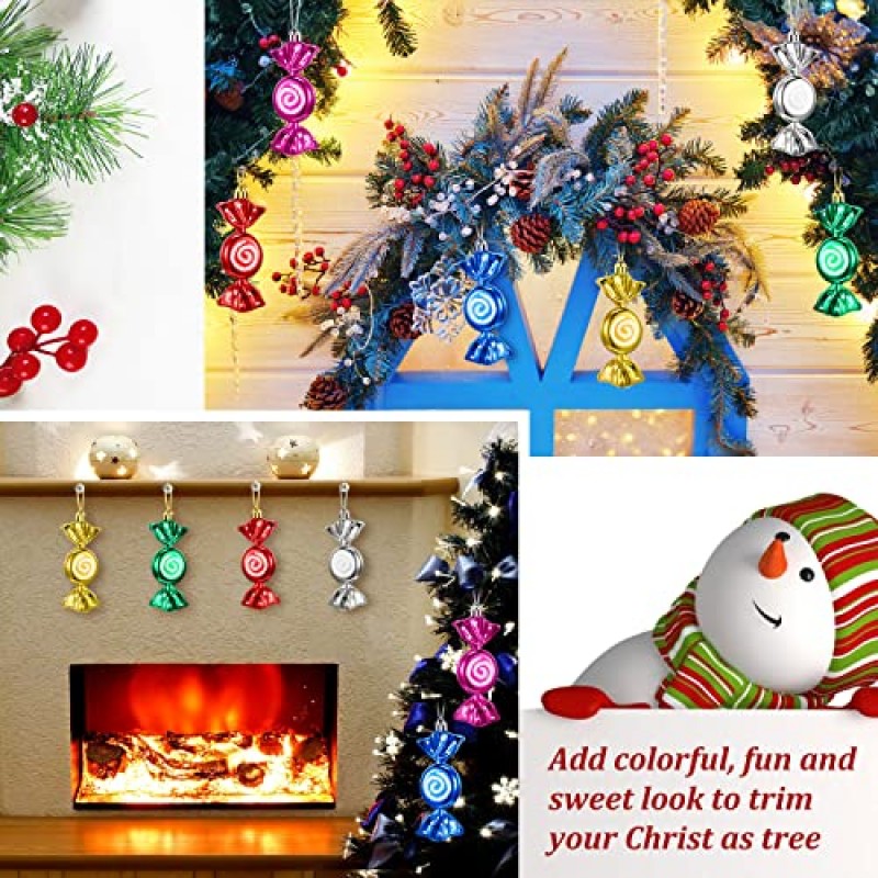 24 조각 사탕 지팡이 장식품 크리스마스 박하 사탕 장식 반짝이 크리스마스 트리 홈 파티 장식 (빨간색과 흰색, 원형 스타일)에 대 한 황금 밧줄으로 크리스마스 트리 장식을 매달려