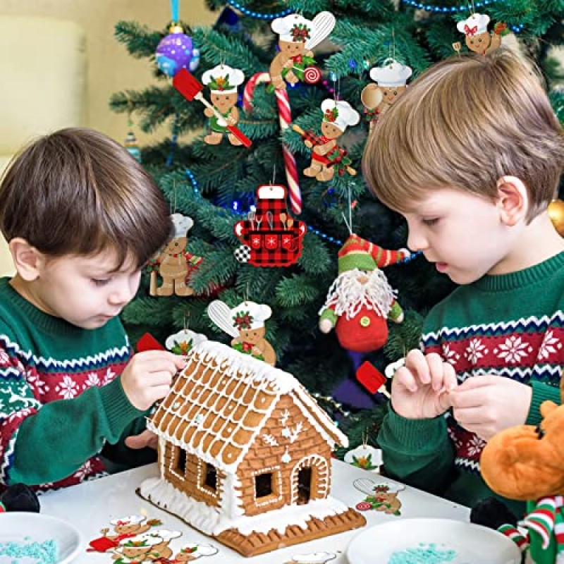 36 조각 진저 브레드 맨 크리스마스 장식품 나무 크리스마스 트리 장식 세트 매달려 진저 하우스 장식 크리스마스 트리를위한 모듬 된 작은 장식 소박한 사탕 지팡이 휴일 장식