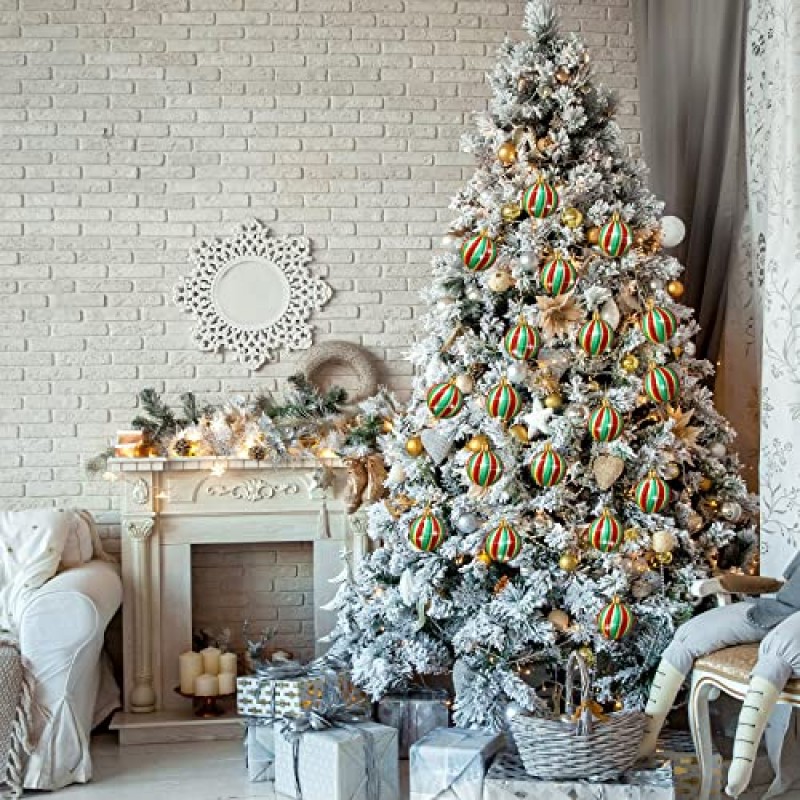 Spiareal 12 조각 크리스마스 공 장식품 반짝이 빈티지 스타일 공 크리스마스 소용돌이 장식 나무 홈 장식, 빨간색 녹색 및 금, 2.4 인치에 매달려