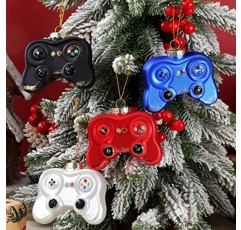 HyDren 4 Pcs 비디오 게임 크리스마스 트리 장식품 게임 컨트롤러 유리 불어 장식품 손으로 그린 ​​반짝이 장식 게이머 크리스마스 선물, 여러 가지 빛깔의