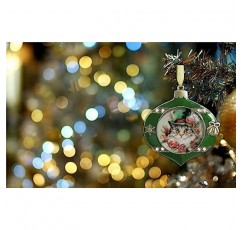 PTCRMG 크리스마스 트리 장식품 꽃 무늬 크리스마스 모자를 쓴 고양이 유리 크리스마스 장식품 크리스마스 휴일 장식품 매달린 크리스마스 트리 장식 녹색