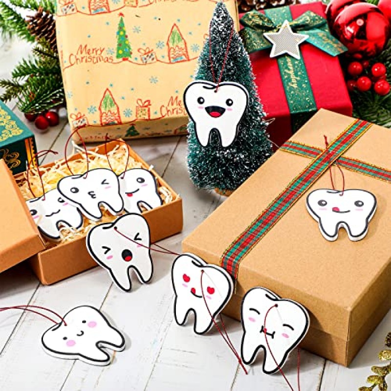 크리스마스 치아 장식 나무 장식 재미 있은 치아 크리스마스 크리스마스 트리 장식을 매달려 치과 의사 치과 보조 가족 친구 선물 홈 장식, 2.76 x 2.48 인치 (치아, 18 개)