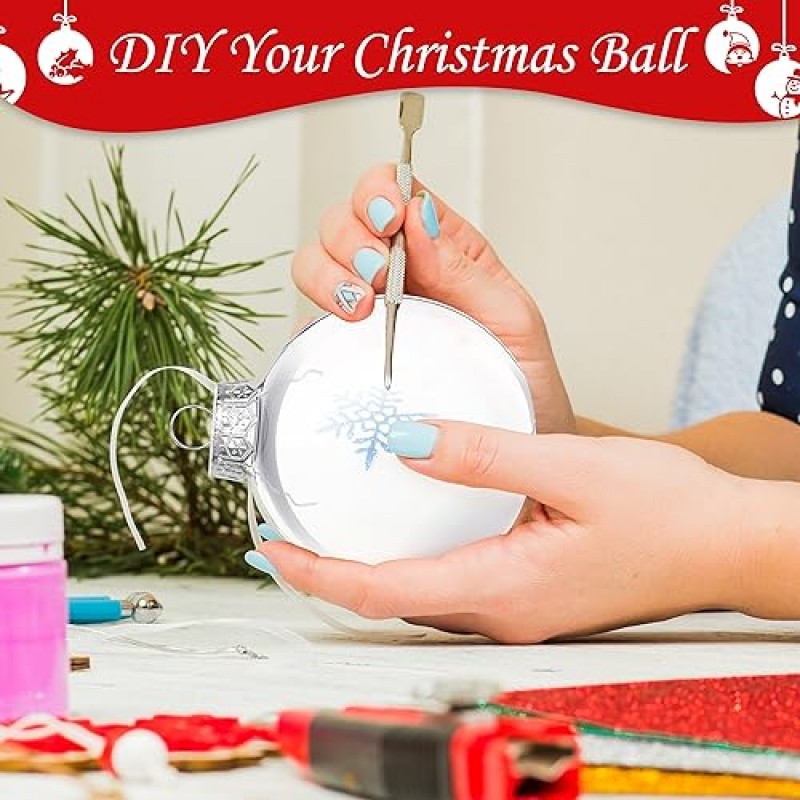 Auihiay 40 PCS 투명 크리스마스 공, 채울 수 있는 크리스마스 장식품, 크리스마스 트리 장식용 평면 투명 플라스틱 장식품, DIY 공예 프로젝트 및 홈 웨딩 장식(2.36인치/60mm)