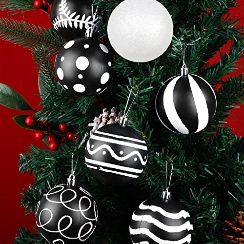 MCEAST 16 조각 3.15 인치 크리스마스 공 크리스마스 트리 펜 던 트 크리스마스 트리 장식, 검정, 흰색에 대 한 비산 방지 장식 싸구려 공