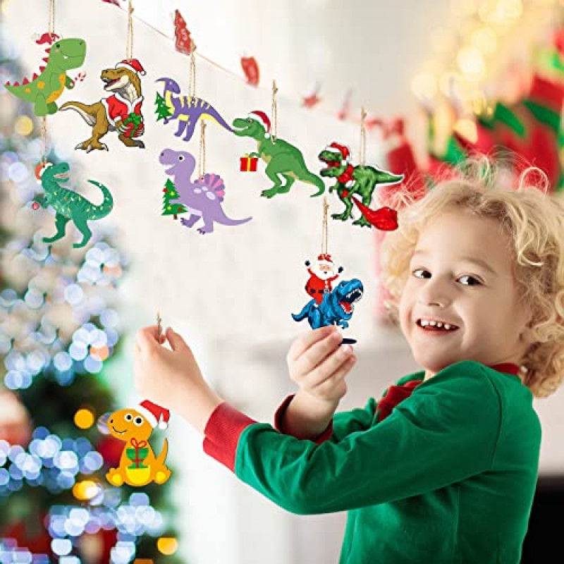 24 조각 어린이를위한 크리스마스 공룡 장식 크리스마스 트리 토퍼 나무 재미있는 크리스마스 트리를위한 장식품을 걸고 크리스마스 파티 장식 (세련된 스타일)을위한 나무 장식품 세트