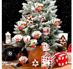 27 Pcs 크리스마스 장식품 나무 놀이 카드 데크 나무 게임 장식품 크리스마스 트리 장식 매달려 장식품에 대 한 11.8 인치 실버 밧줄과 흰색과 빨간색 매달려 장식