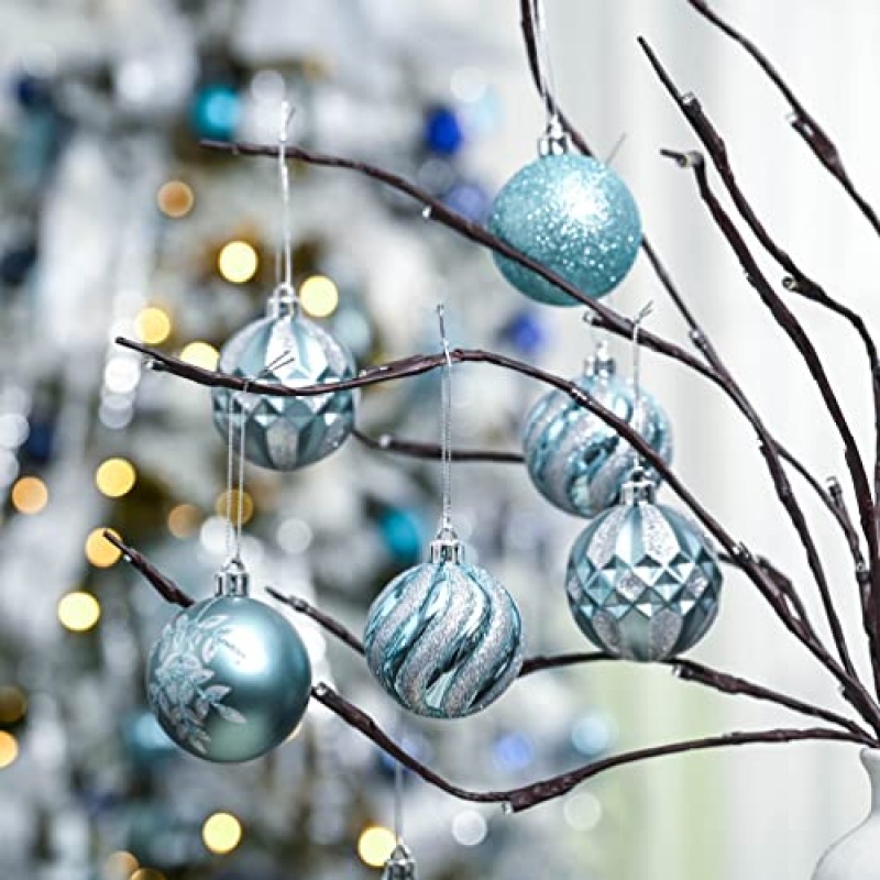 Valery Madelyn 30ct 60mm 겨울 소원 은색과 파란색 크리스마스 공 장식품 장식, 크리스마스 장식을위한 비산 방지 모듬 크리스마스 트리 장식품