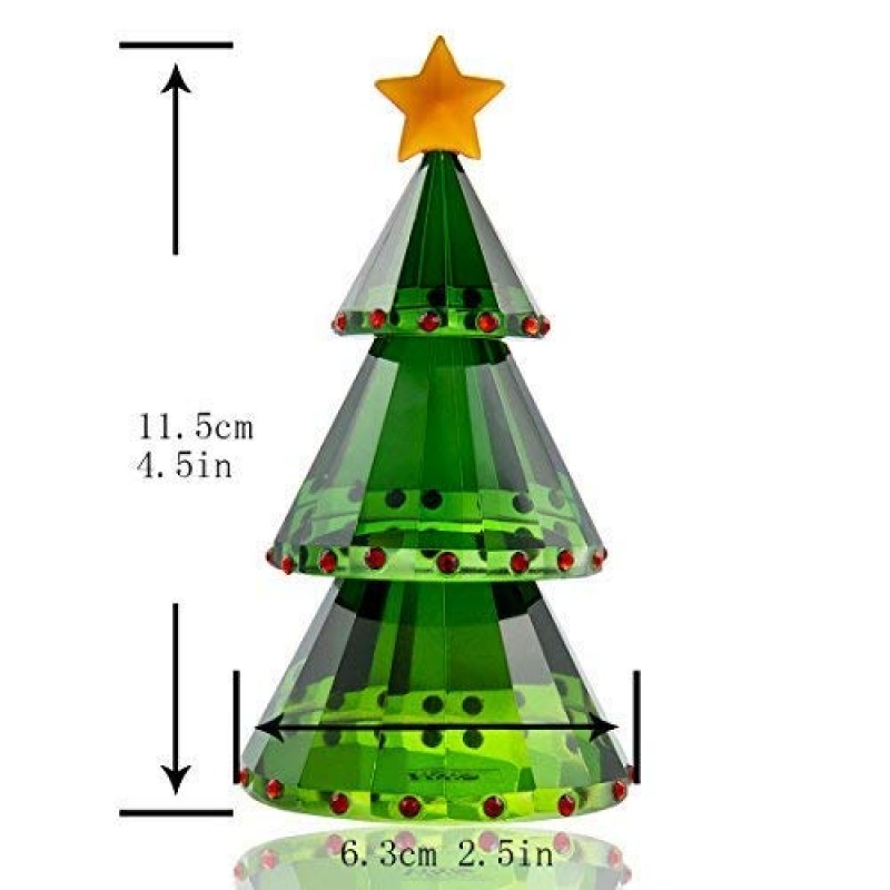 H&D 녹색 크리스탈 유리 크리스마스 트리 휴일 조각상(선물 상자 포함)