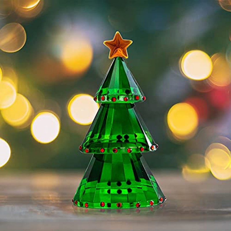 H&D 녹색 크리스탈 유리 크리스마스 트리 휴일 조각상(선물 상자 포함)