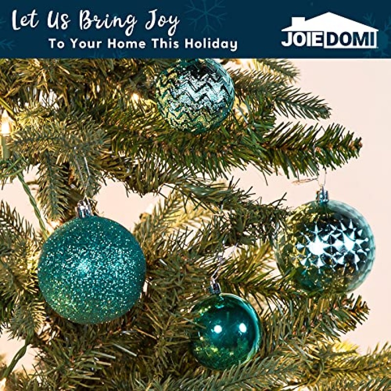 Joiedomi 46ct 모듬 크기 크리스마스 공 장식품, 크리스마스 트리용 비산 방지 교수형 공 장식품, 휴일 실내 파티 장식, 크리스마스 트리 장식품(청록색)