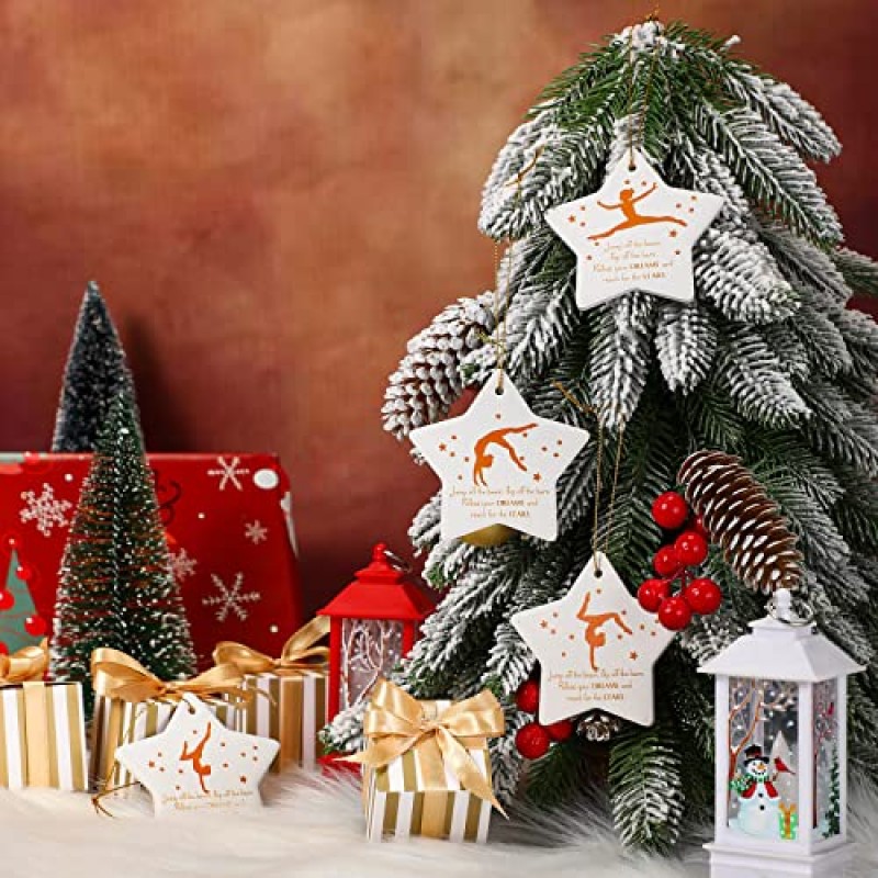 Sieral 4 조각 소녀를위한 크리스마스 체조 장식품 별 모양의 체조 선수 장식 세라믹 체조 소녀 휴일 크리스마스 트리 홈 장식, 골드에 대한 크리스마스 장식품을 교수형