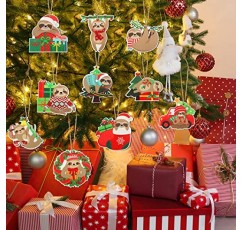 24 조각 나무늘보 크리스마스 장식품, 크리스마스 트리 장식을 위한 밧줄로 장식을 거는 나무늘보 크리스마스 장식품, 나무늘보 애인 선물 크리스마스 매달려 장식품 파티 용품(나태)