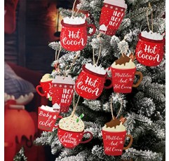 36 PC 크리스마스 핫 코코아 장식 크리스마스 장식 컵 핫 초콜릿 크리스마스 핫 코코아 컵 나무 장식품 크리스마스 커피 바 장식품 크리스마스 트리 홈 가든 (눈송이)