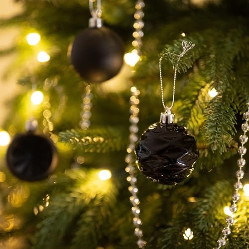 Valery Madelyn 크리스마스 할로윈 트리 장식품, 24ct 블랙 비산 방지 크리스마스 공 장식 세트, 2.36 인치 크리스마스 휴일 파티 장식을위한 현대 교수형 트리 장식 대량