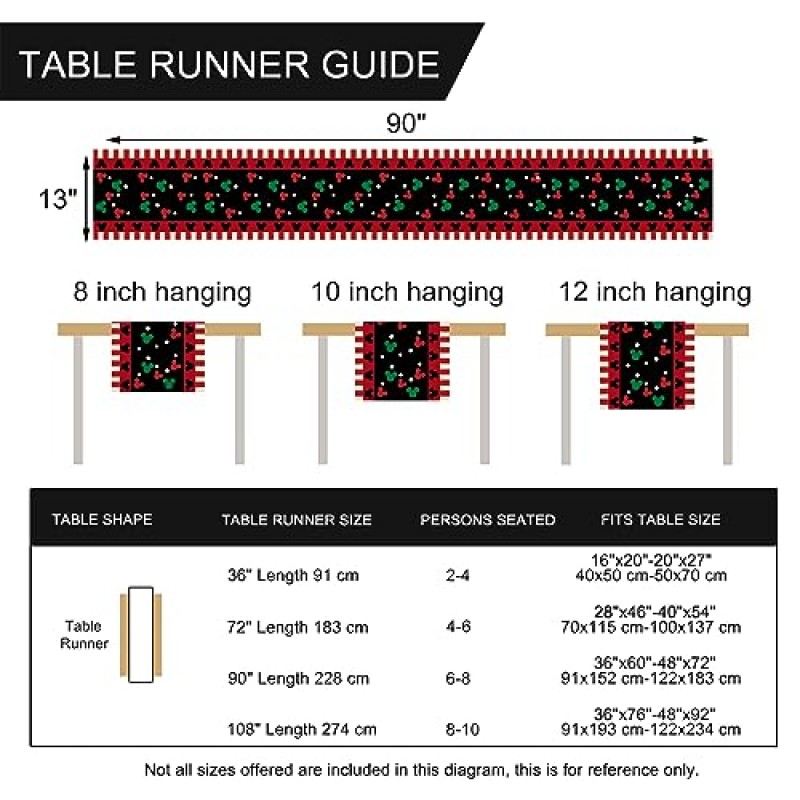 Seliem 레드 블랙 마우스 테이블 러너, 재미있는 크리스마스 귀여운 폴카 도트 홈 주방 장식, 겨울 휴가 계절 빈티지 삼베 식사 장식 실내 야외 파티 공급 13 x 90 인치