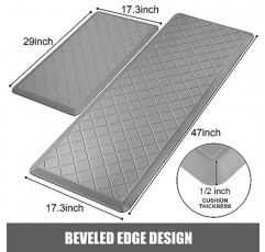 WEZVIX 쿠션형 주방 매트 2개, 피로 방지 주방 러그, 튼튼한 주방 러그 및 매트 미끄럼 방지, 가정용, 사무실, 싱크대, 세탁용 인체공학적 컴포트 폼 주방 바닥 매트 - 회색