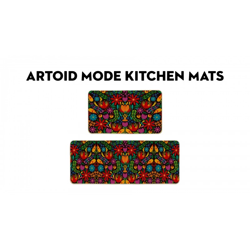 Artoid Mode Mexican Fiesta Cinco de Mayo 주방 매트 2개 세트, 꽃 휴일 파티 가정용 주방용 로우 프로파일 바닥 매트 - 17x29 및 17x47인치