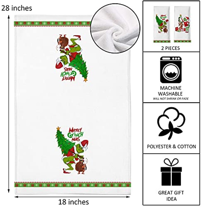 Seliem 메리 크리스마스 장식 주방 접시 수건, 재미있는 빨간색 녹색 크리스마스 트리 개 목욕 손가락 끝 수건 차 바 손 건조 천, 겨울 휴가 강아지 농가 장식 홈 장식 18 x 28 인치