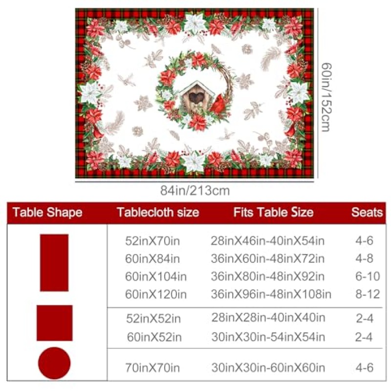 직사각형 테이블용 Cusugbaso 크리스마스 식탁보 60x84 인치 - 빨간색 버팔로 격자 무늬 크리스마스 장식 - 방수 크리스마스 테이블 천, 주방, 집, 테이블용 Chrismtas 파티 장식