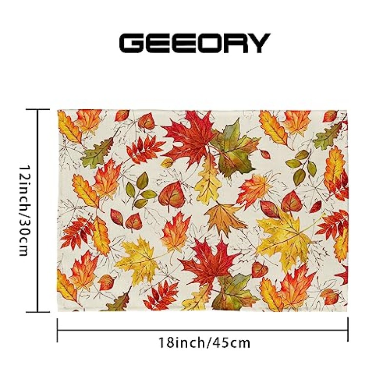 GEEORY 가을 플레이스매트, 12x18인치 단풍잎 4개 세트 주방 다이닝, 실내 및 실외 디너 파티용 속이 빈 테이블 장식(오렌지) GP092-18