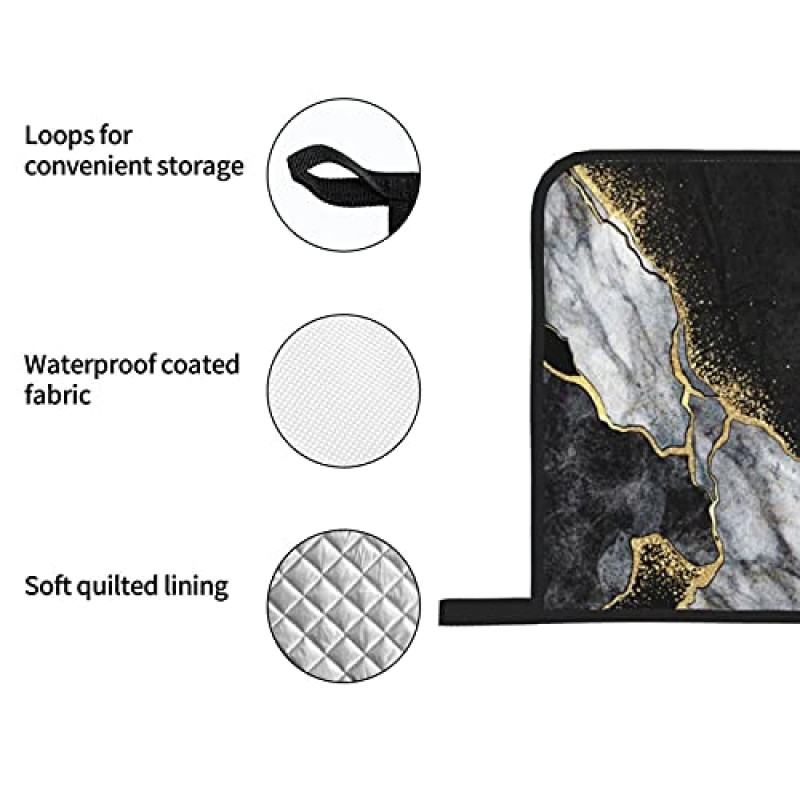 오븐 장갑 및 냄비 홀더 검은 대리석 금 균열 주방 냄비 홀더 장갑 4개 세트 요리사 베이킹 요리 그릴 바베큐 장갑을 위한 내열성 미끄럼 방지