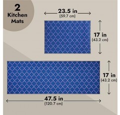 Okuna Outpost 2팩 네이비 블루 주방 매트, 미끄럼 방지 러너 및 식당 바닥, 싱크대, 세탁실, 사무실용 매트(47.5 x 17 및 23.5 x 17인치)