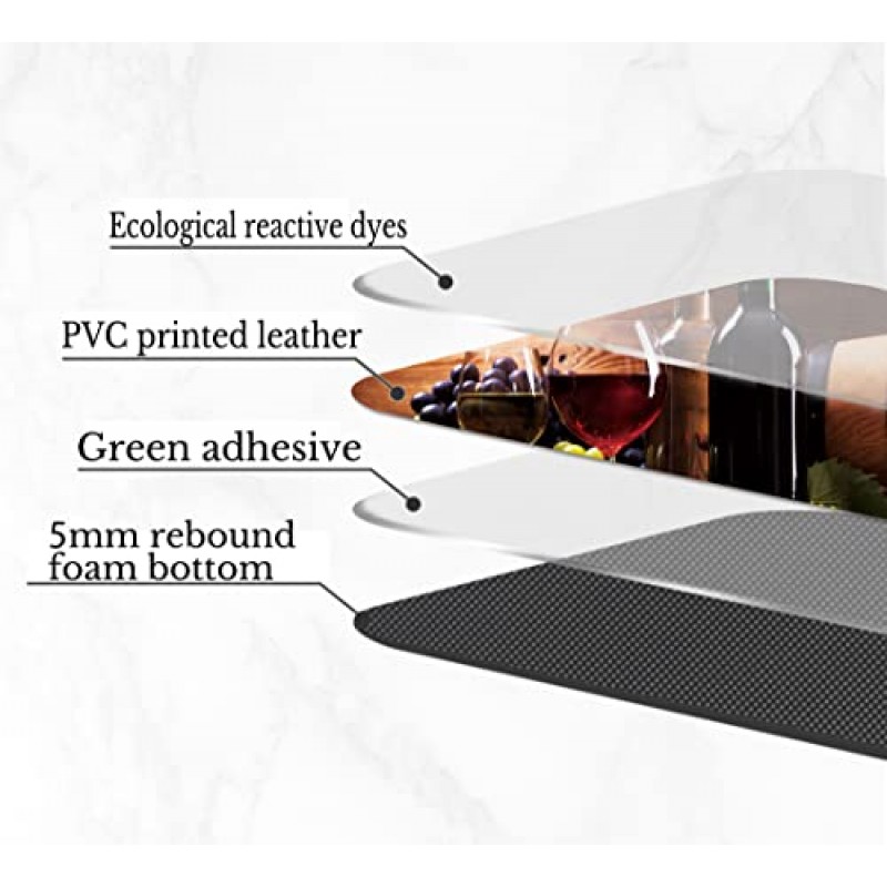 AILUER 레드 주방 러그 및 매트 세트 2피스 레드 로즈 와인 주방 장식 주방용 미끄럼 방지 주방 매트 주방 및 세탁용 러그(레드 및 화이트 와인, 17.5
