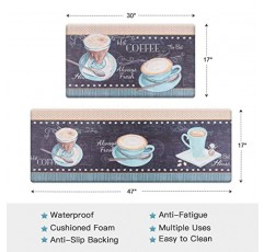 ROSMARUS 커피 테마 주방 러그 세트 2개, 쿠션이 있는 피로 방지 주방 바닥 매트 방수 청소가 용이함 컴포트 스탠딩 주방 매트 세트(검은색)