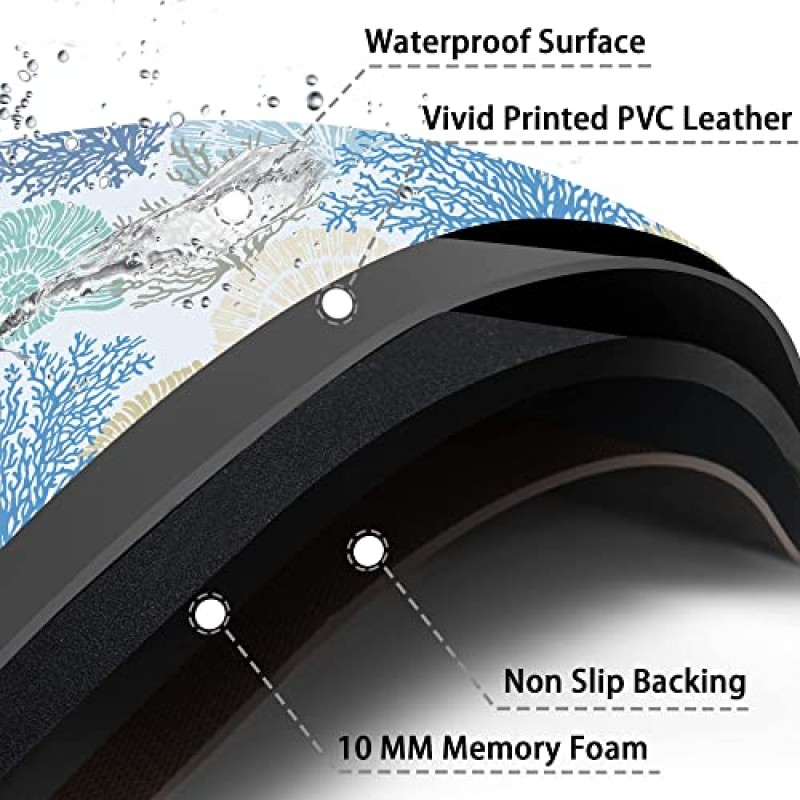 Tritard 해안 해변 테마 주방 매트 러그 바닥용 피로 방지 주방 매트 2개 세트 메모리 폼 쿠션 방수 미끄럼 방지 컴포트 스탠딩 매트 싱크대 세탁용, 파란색, 17.3