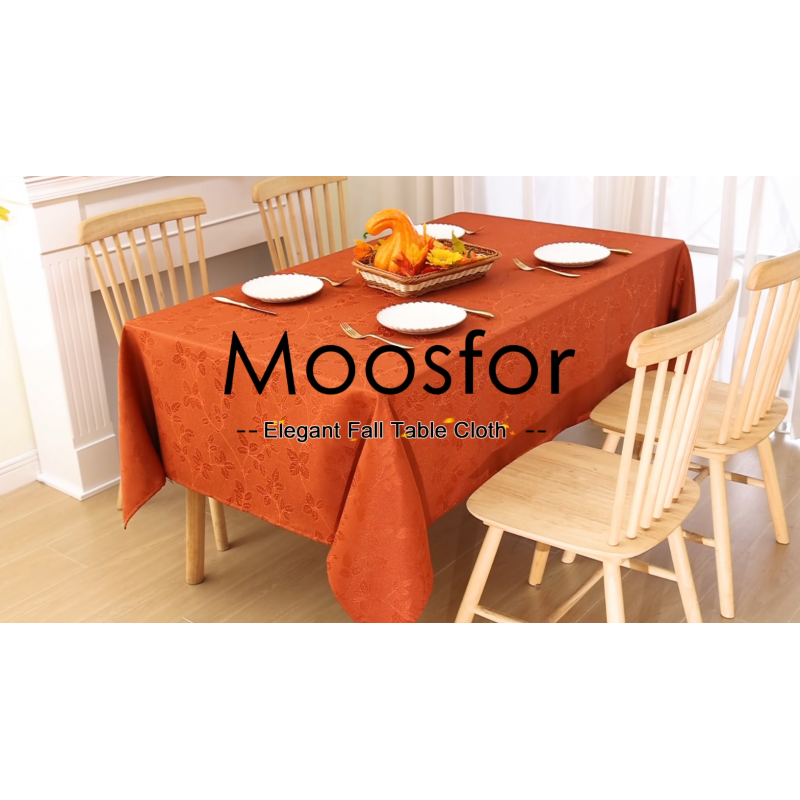 Moosfor 가을 식탁보 직사각형 60x102 인치, 방수 단풍 자카드 테이블 천, 수확 파티를 위한 다마스크 패브릭 테이블 커버 및 추수 감사절 장식, 녹/번트 오렌지