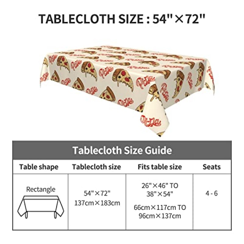 귀여운 피자 음식 방수 식탁보 주방 다 이닝 룸 장식 피크닉 생일 파티, 재미 있은 테이블 천으로 야외 실내 테이블 커버, 직사각형 54X72in