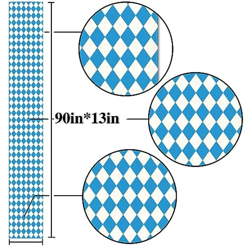 독일 Octoberfest 파티 장식을위한 Nepnuser 옥토버 페스트 테이블 러너 블루 바이에른 깃발 체크 홈 주방 장식 (13 