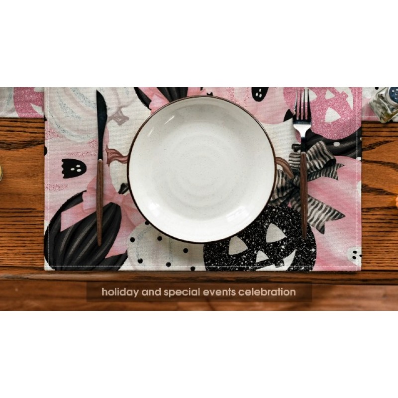 Artoid 모드 핑크 잭-오-랜턴 할로윈 Placemats 4, 12x18 인치 가을 호박 테이블 매트 파티 주방 식사 장식 세트