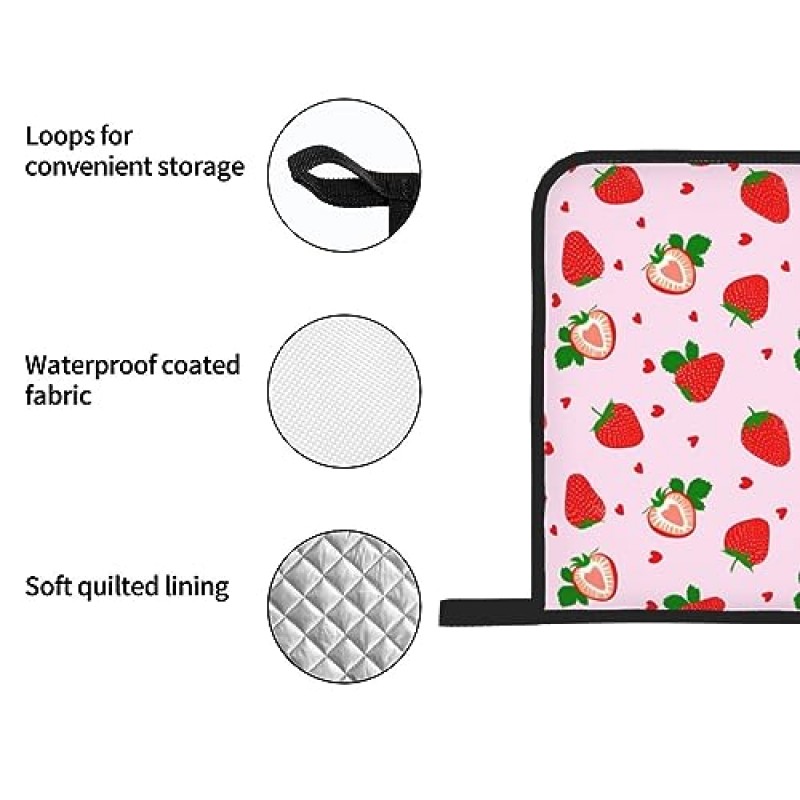 하트 딸기 오븐 장갑 및 냄비 홀더 내열성 미끄럼 방지 냄비 홀더 4개 세트 오븐 장갑 및 베이킹용 패드 선물 요리 주방 장식 액세서리 그릴 바베큐