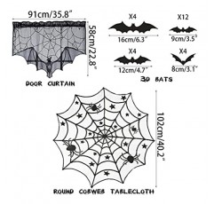 Anditoy 6 팩 할로윈 장식 세트 스파이더 웹 식탁보 벽난로 스카프 러너 라운드 거미줄 테이블 커버 전등갓 도어 커튼 할로윈 장식 실내 파티 용품에 대한 24pcs 3D 박쥐