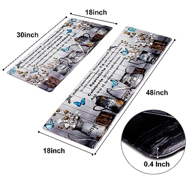 ASPMIZ 농가 주방 러그 2개 세트 미끄럼 방지, 농장 꽃무늬 주방 매트 쿠션 피로 방지, 싱크대 앞 방수 주방 바닥 매트, 농장 주방 장식, 18' x 48' + 18' x 30'