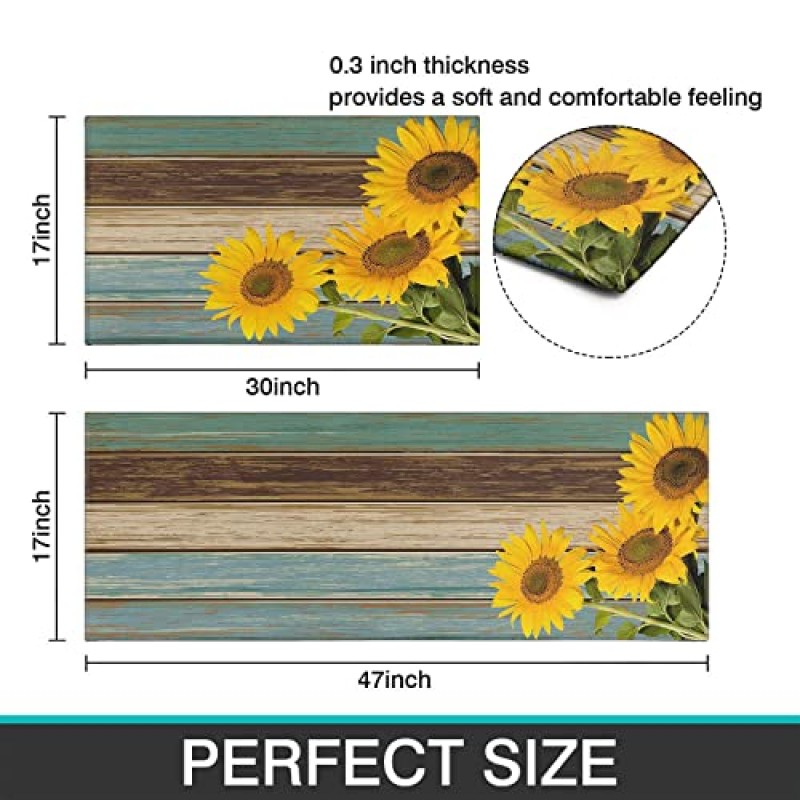 해바라기 주방 러그 및 매트 2개 세트, Farnhouse 장식 싱크 러너 러그 17