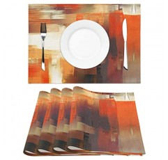 현대 미술 Placemats 4 오렌지 추상 회화 장소 매트 세트 부엌 식탁 홈 파티 장식 18x12 인치에 대한 빨 리넨 플레이스 매트