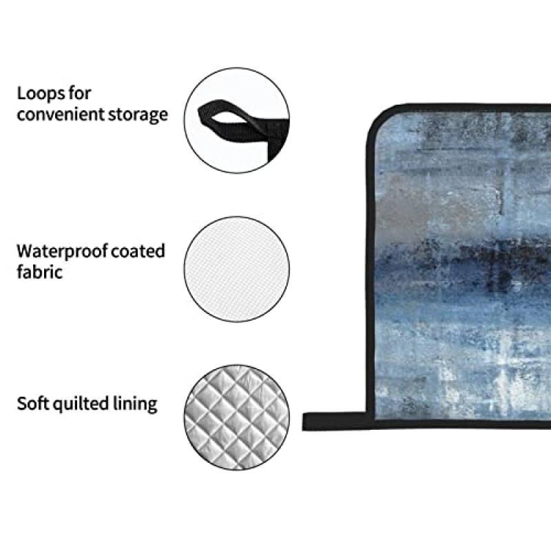 파란색과 회색 추상 미술 오븐 장갑 및 냄비 홀더 폴리에스테르 고내열 오븐 장갑 4개 세트 오븐 장갑 및 핫 패드 주방용 바베큐 미끄럼 방지 요리 장갑용 냄비 홀더