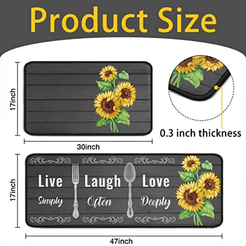 해바라기 주방 러그 세트 2개 세트 미끄럼 방지 주방 러그 및 매트 방수 얼룩 방지 스탠딩 주방 러너 매트 바닥 주방 실외 도어 매트 17