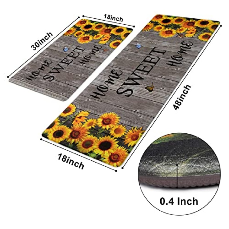 ASPMIZ 2피스 가을 해바라기 주방 매트 쿠션 피로 방지 주방 러그 미끄럼 방지 메모리 폼 주방 매트 및 러그 방수 주방 바닥 컴포트 매트 가을 장식, 18' x 48' + 18' x 30'