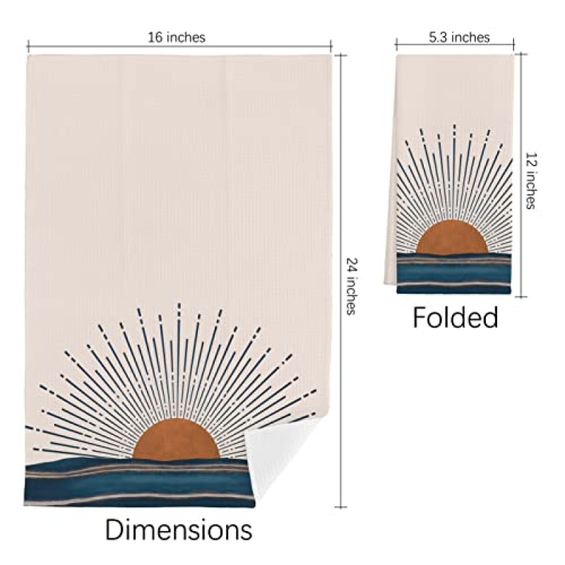 추상 Boho 태양 햇빛 푸른 바다 파도 주방 수건 차 수건, 16 X 24 인치 면 현대 접시 수건 행주, 접시 천 밀가루 자루 농가 주방 장식, Boho 연인 선물용 핸드 타올