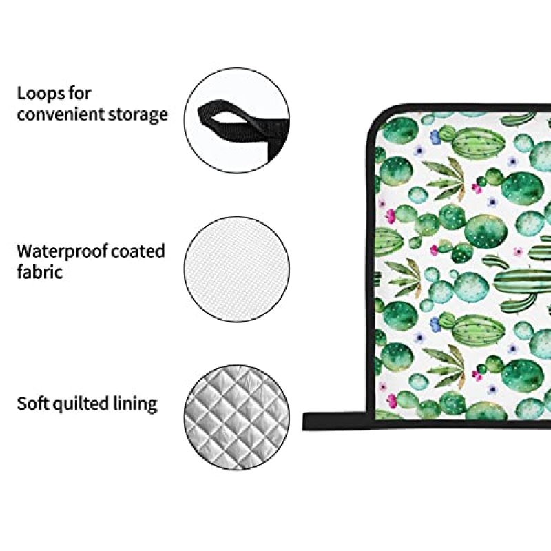 선인장 오븐 장갑 및 냄비 홀더 세트, 내열성 미끄럼 방지 주방 장갑 바베큐 베이킹 굽고 요리용 내부 면층이 있는 핫 패드