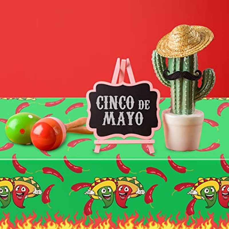 플라스틱 칠리 페퍼 식탁보 Cinco De Mayo 테이블 커버 일회용 레드 칠리 장식 용품 직사각형 테이블 칠리 쿡 오프 파티 54 x 108 인치(6 개)